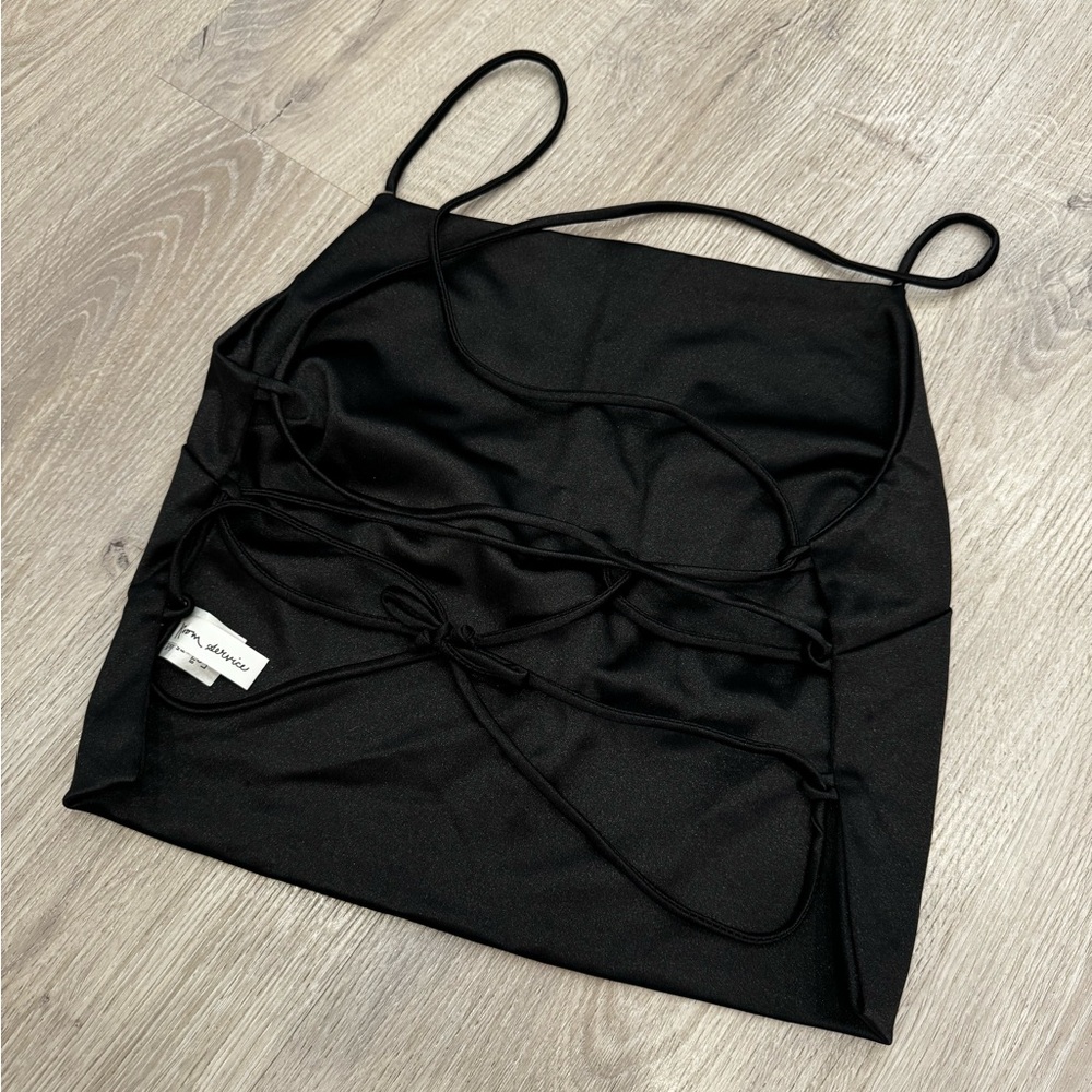 Black satin tie up back crop top